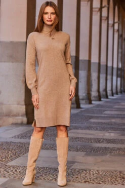 Natural Roll Neck Slouch Jumper Dress