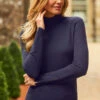 Navy Blue Roll Neck Gold Zip Detail Jumper
