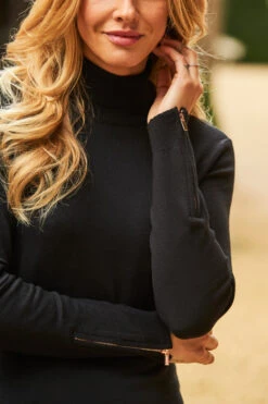 Black Roll Neck Rose Gold Zip Detail Jumper 15 Black Roll Neck Rose Gold Zip Detail Jumper -Winter Fashion Shop web a20ow020 70015