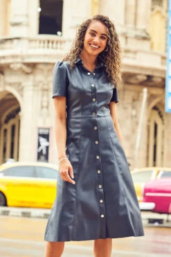 Navy Blue Faux Leather Short Sleeve Popper Front Shirt Dress 11 Navy Blue Faux Leather Short Sleeve Popper Front Shirt Dress -Winter Fashion Shop web cc 37 a21dp007be0003 232