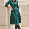 Green Faux Leather Popper Front Shirt Dress -Winter Fashion Shop web crop 2309 114 a20dp004gn0030 114 072