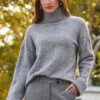 Grey Marl Folded Cuff Jumper -Winter Fashion Shop web crop 2309 148 s23ow002gy0002 a23bw005gy0014 148 324
