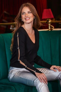 Black Cut Out Bow Sleeve Jumper