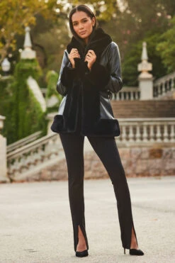 Black Faux Leather Coat With Faux Fur Trim -Winter Fashion Shop web crop 2309 88 a23op007bk0001 a23bj002bk0001 a20tk001bk0001 88 040