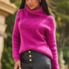 Magenta Roll Neck Super Soft Knitted Jumper -Winter Fashion Shop web crop 2309 s21tk375pk0015 a23bl002bk0001 23 062