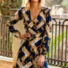 Navy Blue & Gold Baroque Print Belted Fit & Flare Dress -Winter Fashion Shop web crop 29 a22dw075becv01 104