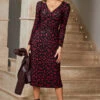 Black & Pink Fleck Print Plisse Twist Front Jersey Dress -Winter Fashion Shop web rt 04 s23dj003pimm01 054