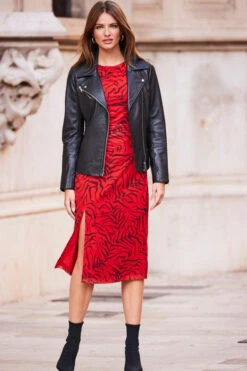 Red & Black Print Ruched Side Mesh Jersey Dress -Winter Fashion Shop web rt 100 a22dj010rdcv01 245