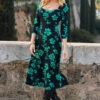 Black & Green Floral Print Sweetheart Neckline Midi Jersey Dress -Winter Fashion Shop web rt 26 s22dj010bkfl01 087
