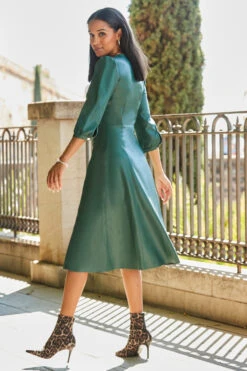 Emerald Green Zip Front Faux Leather Midi Dress -Winter Fashion Shop web rt 27 ss19or01bk0001 138