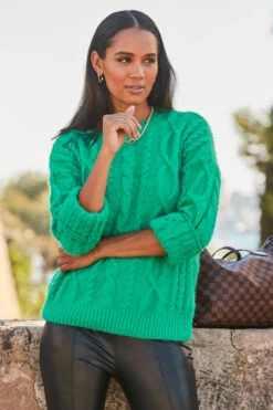 Jade Green Supersoft Cable Knit Jumper