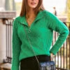 Jade Green Half Zip Cable Knit Jumper -Winter Fashion Shop web rt 47 s23tk701gn0037 067