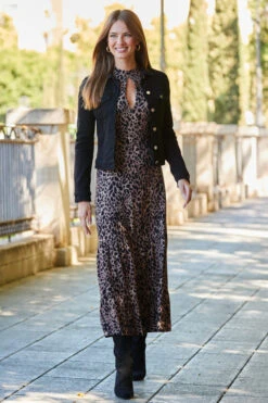 Brown & Black Fleck Print Keyhole Detail Midi Jersey Dress -Winter Fashion Shop web rt 58 a22dj040brmm01 022 1