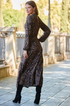 Brown & Black Fleck Print Keyhole Detail Midi Jersey Dress -Winter Fashion Shop web rt 58 a22dj040brmm01 341