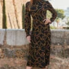 Black & Gold Chain Print High Neck Jersey Dress 1 Black & Gold Chain Print High Neck Jersey Dress -Winter Fashion Shop web rt 59 a22dj050bkcv01 006