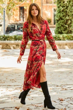 Red Multi Print Midi Shirt Dress -Winter Fashion Shop web rt 71 a21dw038rd0017 142