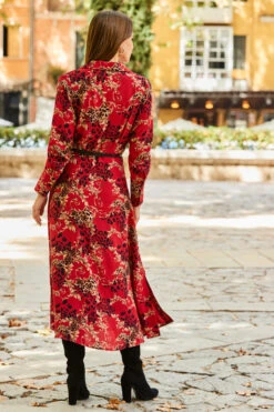 Red Multi Print Midi Shirt Dress -Winter Fashion Shop web rt 71 a21dw038rd0017 179