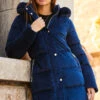 Navy Blue Luxe Velvet Padded Coat