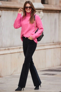 Bright Pink Chevron Roll Neck Ribbed Jumper