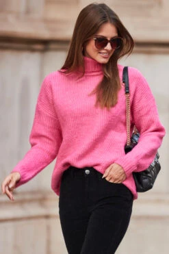 Bright Pink Chevron Roll Neck Ribbed Jumper 11 Bright Pink Chevron Roll Neck Ribbed Jumper -Winter Fashion Shop web rt 84 a22tk484pk0008 100