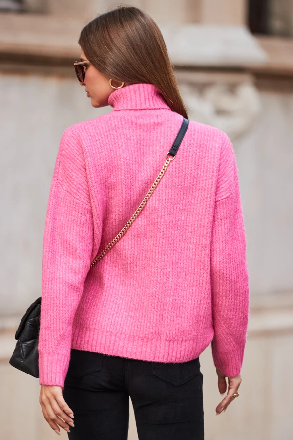 Bright Pink Chevron Roll Neck Ribbed Jumper 6 Bright Pink Chevron Roll Neck Ribbed Jumper - Image 4