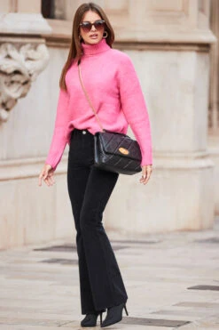 Bright Pink Chevron Roll Neck Ribbed Jumper 13 Bright Pink Chevron Roll Neck Ribbed Jumper -Winter Fashion Shop web rt 84 a22tk484pk0008 245