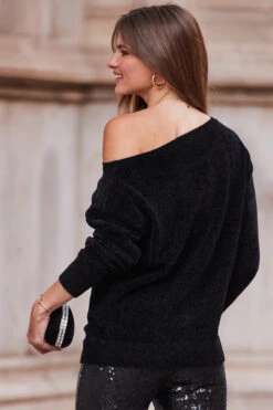 Black Off The Shoulder Chenille Jumper -Winter Fashion Shop web rt 94 a22bw007bk0001 188
