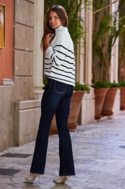 Ivory & Navy Stripe Half Zip Jumper -Winter Fashion Shop web rt 97 s22tk502bewe01 102