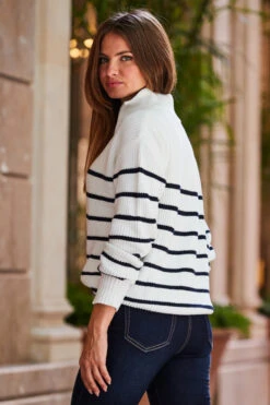 Ivory & Navy Stripe Half Zip Jumper -Winter Fashion Shop web rt 97 s22tk502bewe01 119