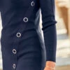 Navy Blue Eyelet Detail V Neck Jumper