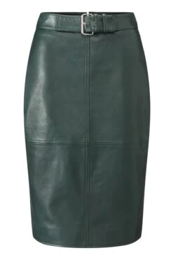 Dark Green Leather Buckle Detail Pencil Skirt -Winter Fashion Shop web sa18st06 dark green leather buckle detail skirt