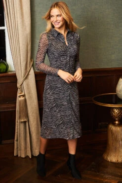 Charcoal Grey Zebra Print Mesh Shirt Jersey Dress 7 Charcoal Grey Zebra Print Mesh Shirt Jersey Dress -Winter Fashion Shop web shot 23 s21dj047mi0001 061