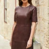 Burgundy Leather Zip Detail Shift Dress 2 Burgundy Leather Zip Detail Shift Dress -Winter Fashion Shop web sosandar february malta 2020 day2 shot 20 7685