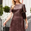 Burgundy Leather Panelled Shift Dress -Winter Fashion Shop web sosander pembridge square day2 317192440