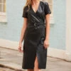 Black Luxury Leather Belted Wrap Dress -Winter Fashion Shop web sosander pembridge square day2 317192902
